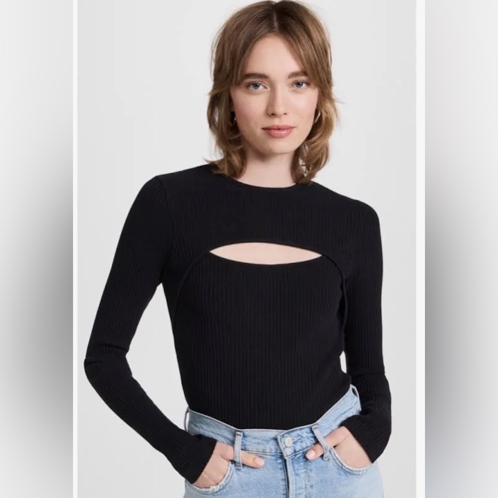 Agolde Lyza Cut Out Ribbed Top in Black size L - NWT
